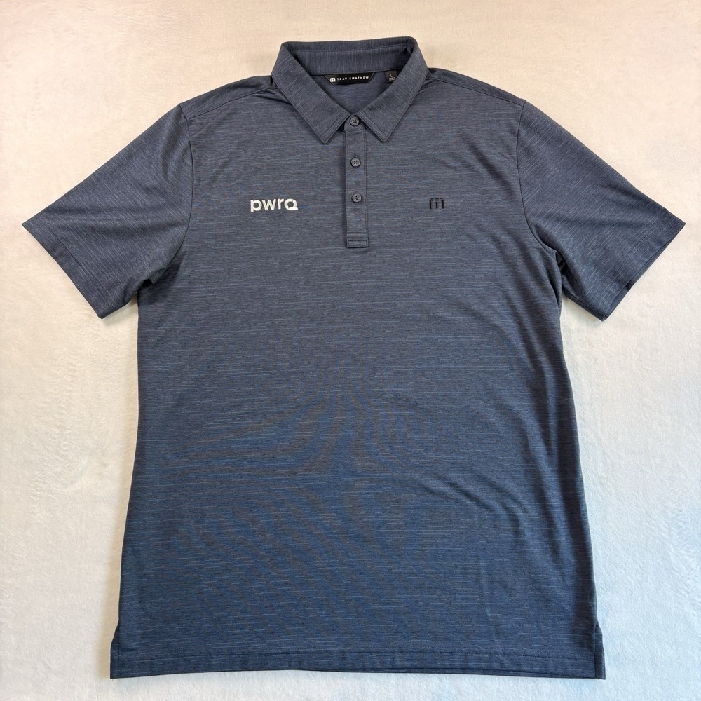 TRAVISMATHEW Langley Short Sleeve Golf Polo Size L Heather Blue Lightweight